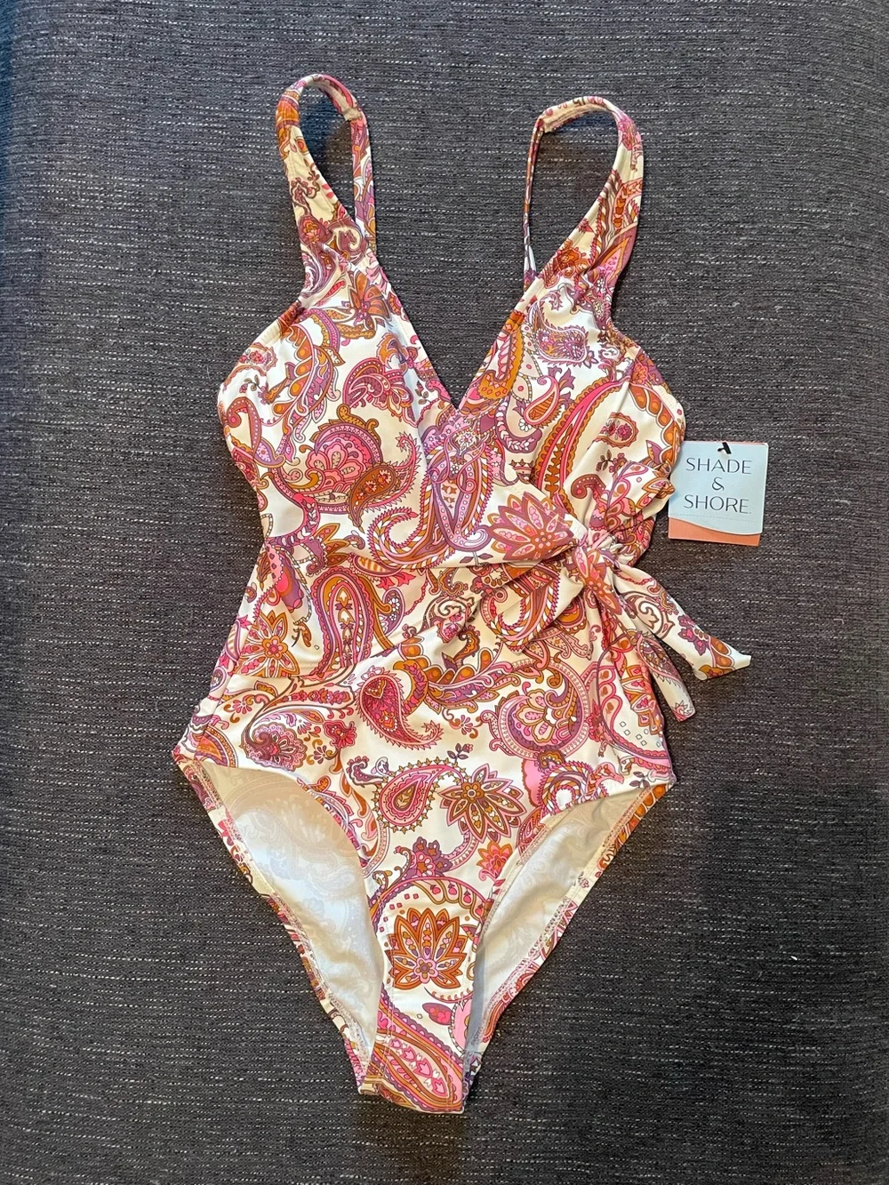Shade & Shore Pink Paisley One-Piece Swimsuit with Side Tie